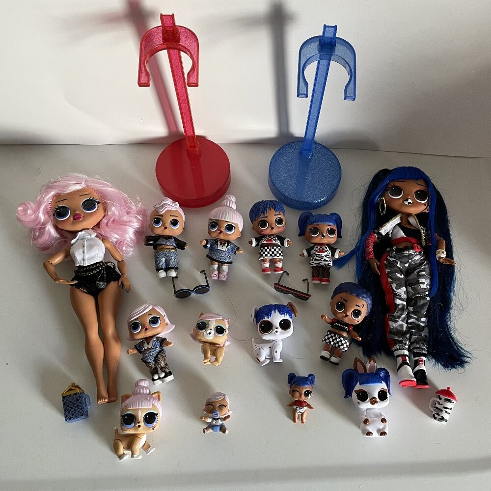 OMG Doll Families Lot - Uptown Girl & Downtown BB + LOL Pets Babies - 14 Dolls